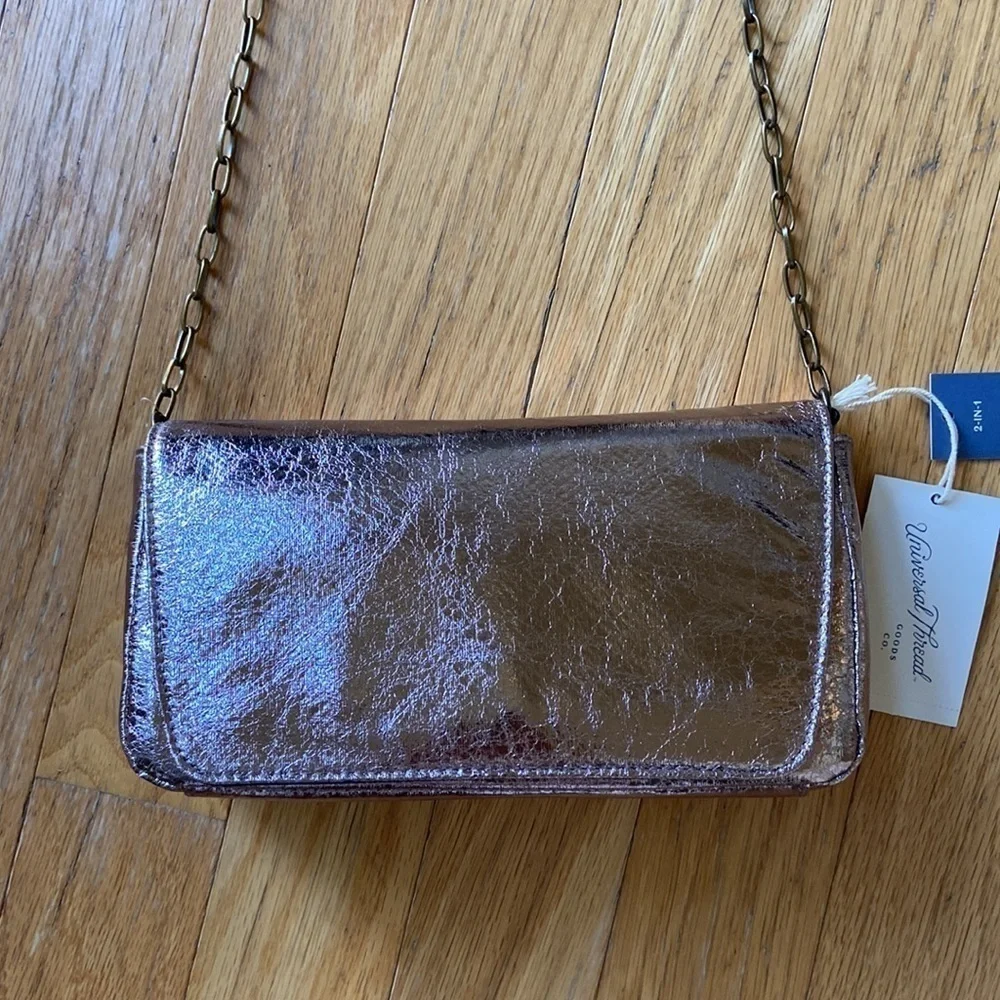 Universal Thread Flap Crossbody Bag Metallic Bronze Handbag Brown